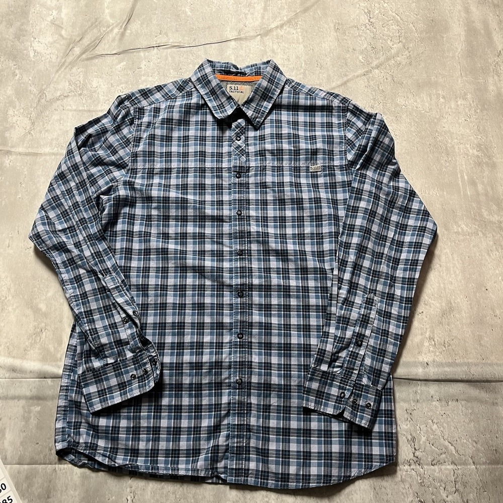 5.11 511 Tactical Shirt Men Medium Snap Button Long Sleeve Blue Plaid